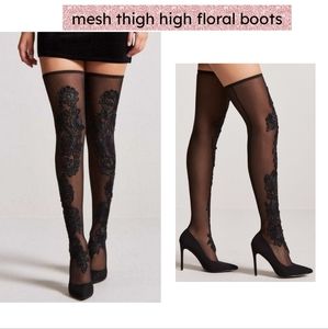 Mesh thigh high stocking boots